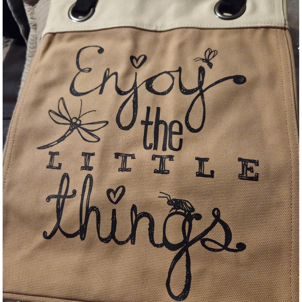 Thirty-One Retired Canvas Storage‎ Tote Enjoy The Little Things Tan Bag  NIP